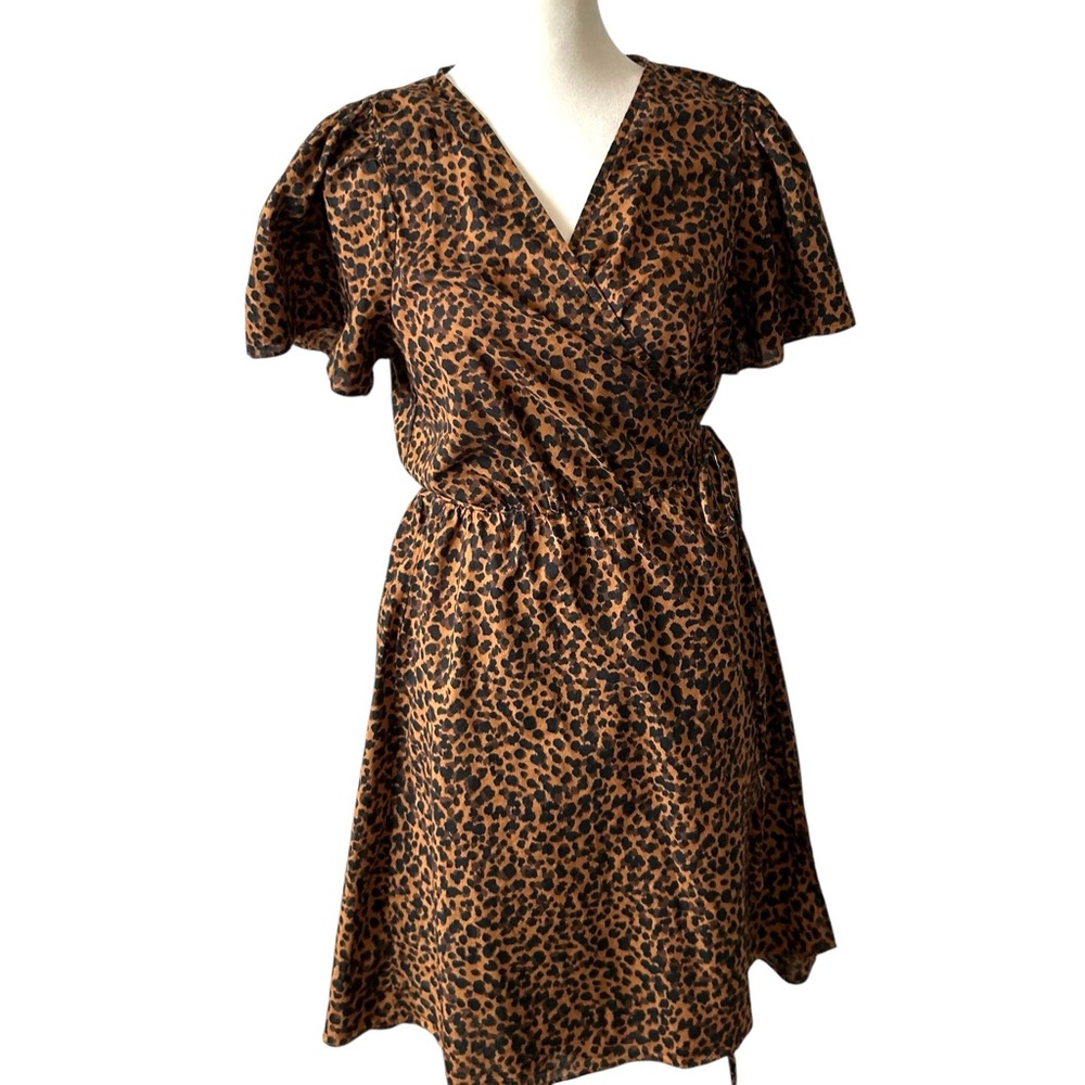 Madewell Women's Painted Leopard Flutter-Sleeve Wrap Mini Dress in Size M